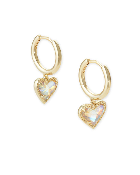 Ari Heart Gold Huggie Earrings in Dichroic Glass