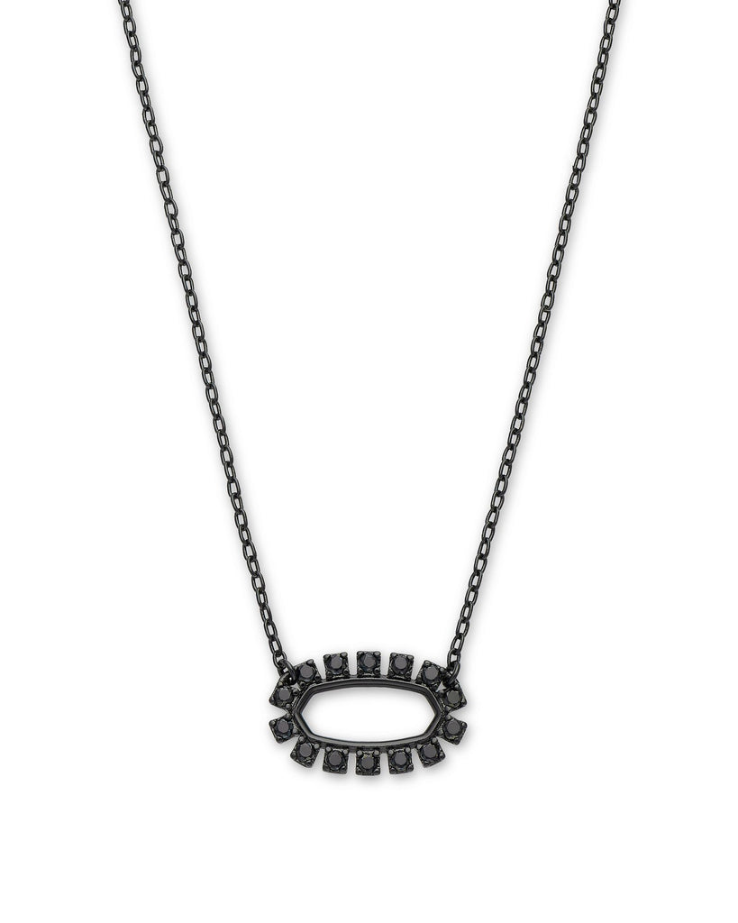 Elisa Gunmetal Open Frame Pendant Necklace In Black Spinel