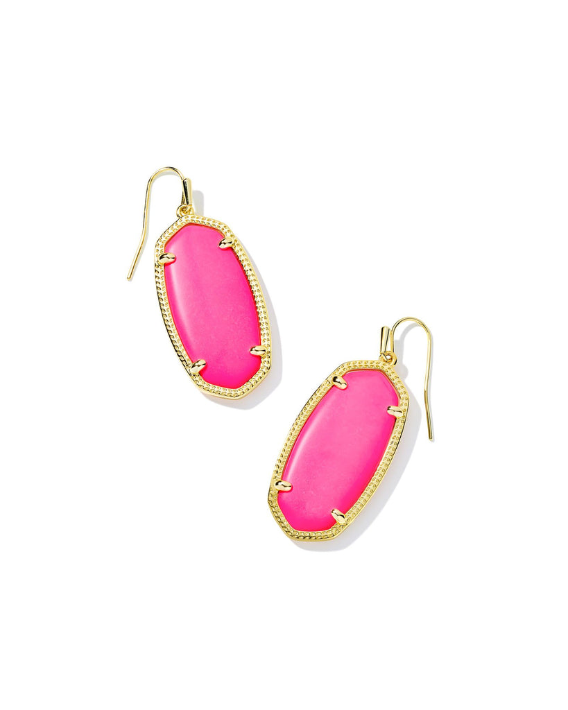 Elle Gold Drop Earrings in Neon Pink