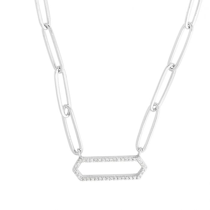 Paperclip Necklace with White CZ