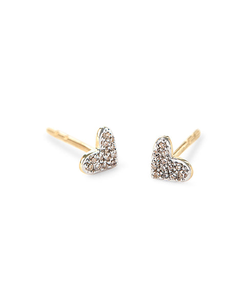 Heart 14k Yellow Gold Stud Earrings in White Diamonds