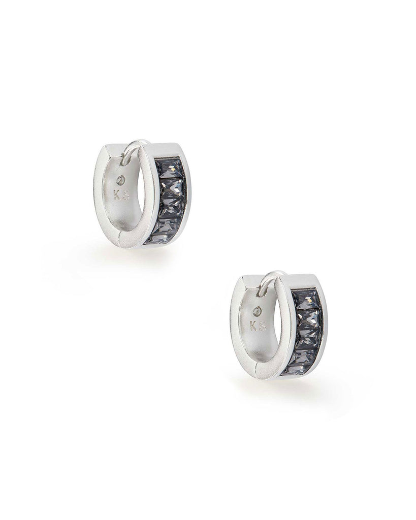 Jack Silver Huggie Earrings in Charcoal Gray Crystal