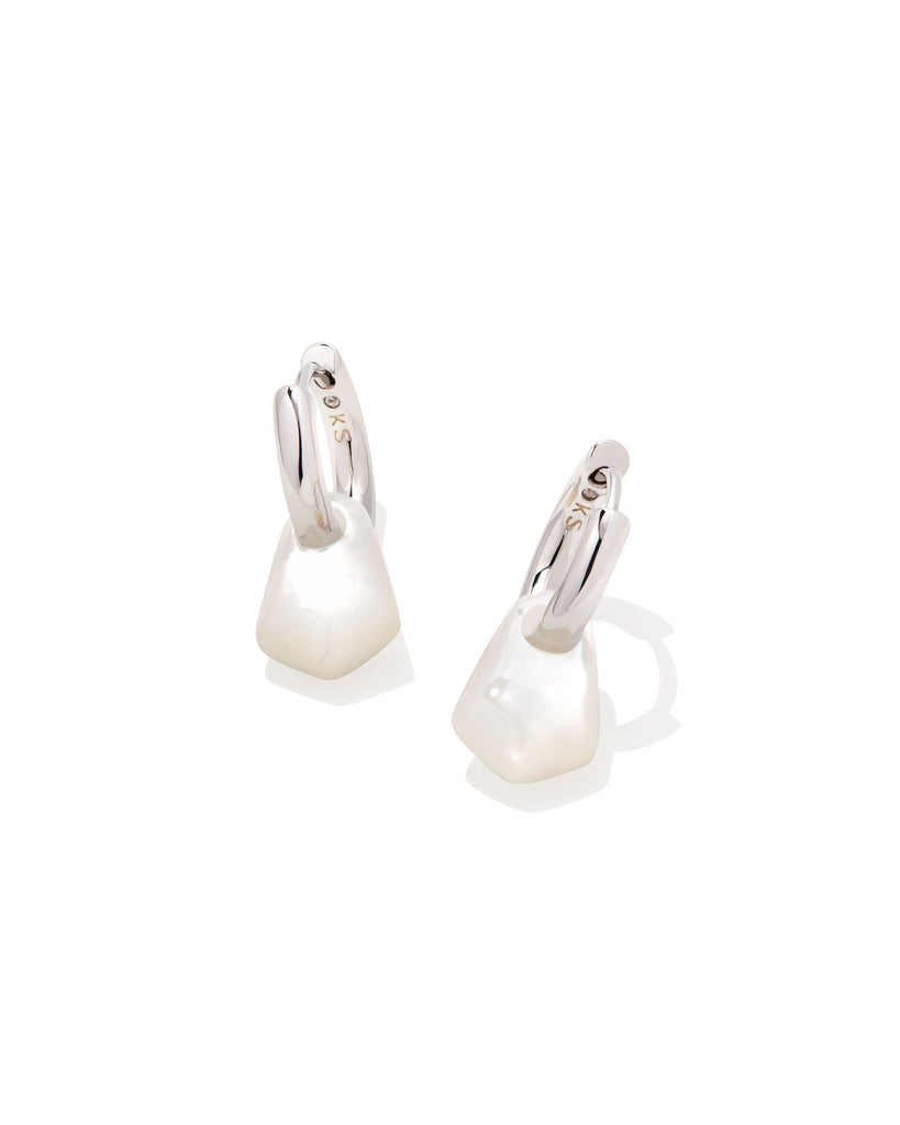 Insley Silver Huggie Earrings in Ivory Mother of Pearl