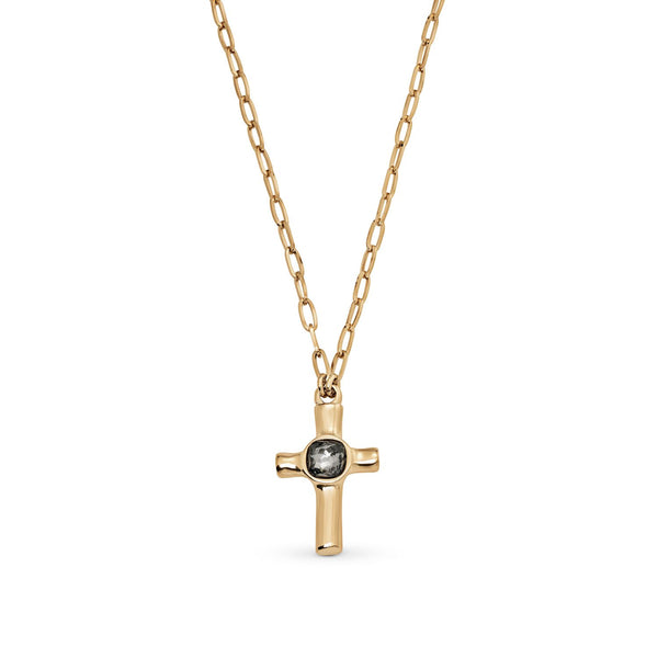 Cardinal Gold Cross Necklace in Gray Crystal - FINAL SALE