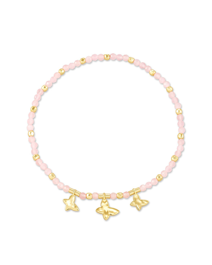 Lillia Butterfly Gold Stretch Bracelet in Pink Cat's Eye