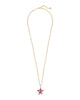 Carved Jae Star Gold Long Pendant Necklace in Rainbow Casillica