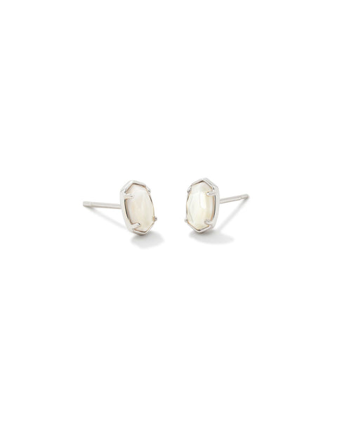Emilie Silver Mini Stud Earrings in White Mother of Pearl