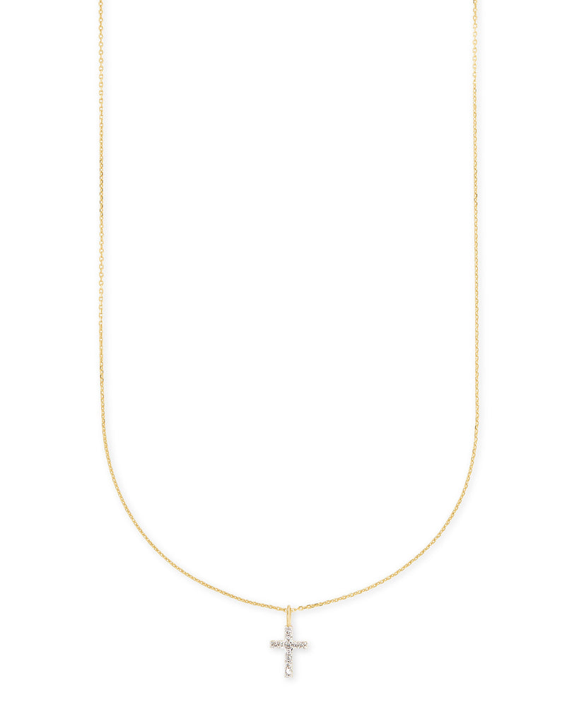 Cross 14k Yellow Gold Pendant Necklace In White Diamonds