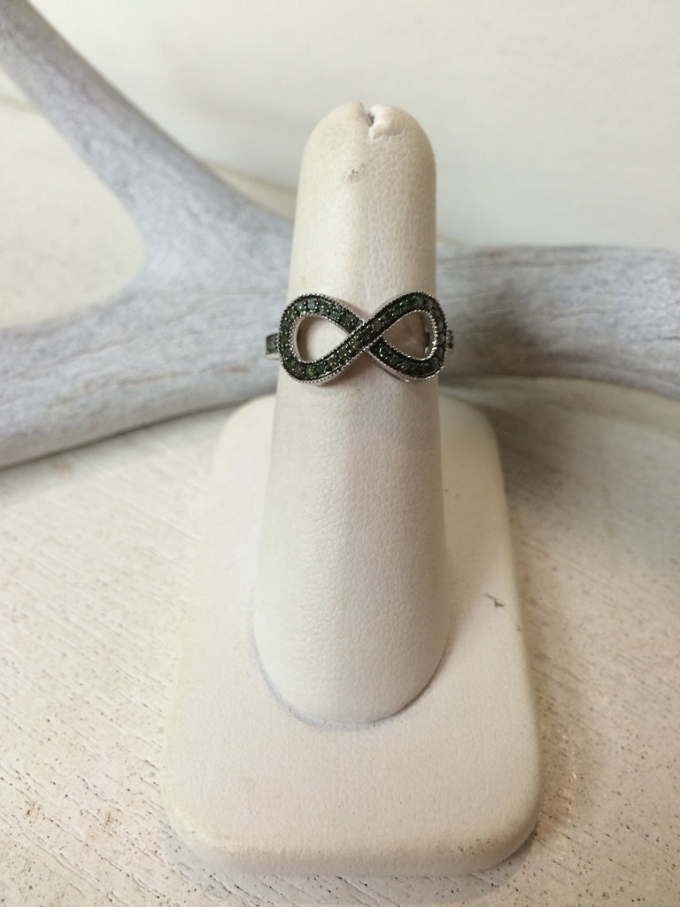 Sterling Silver and Green Diamond Infinity Ring