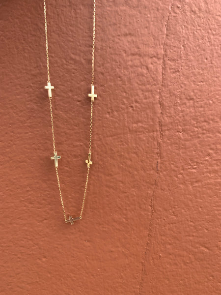 Gold Cross Station Necklace