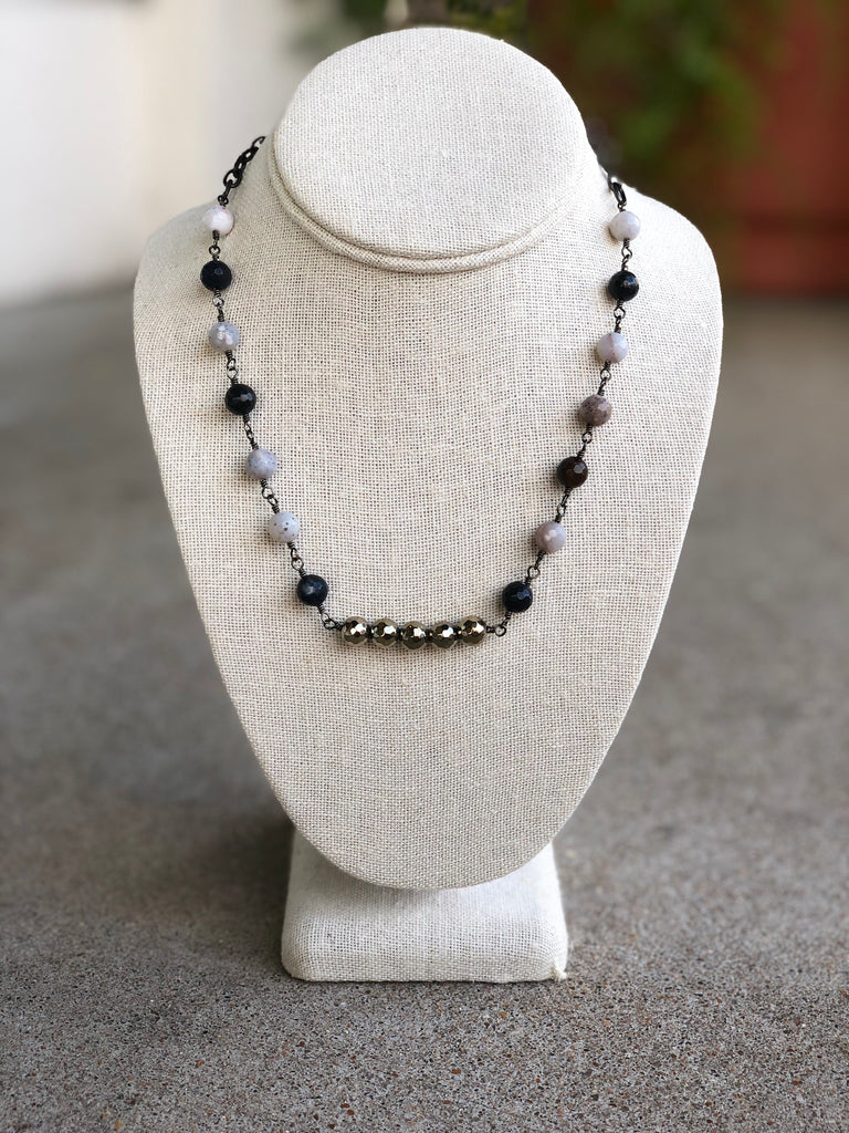 Pyrite & Black & White Agate Necklace