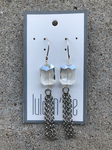 Crystal Earrings with Silver Tassel