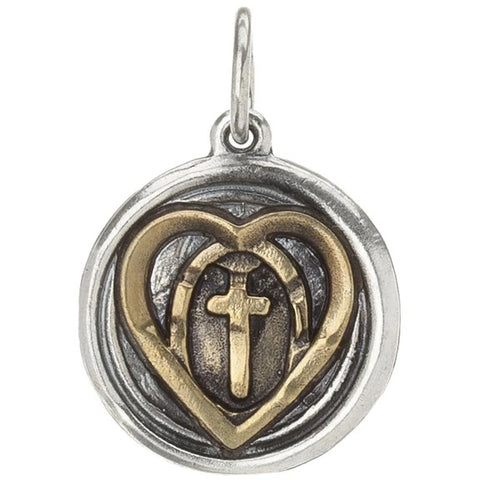 Heart & Cross Wing & Prayer Charm | Brass & Silver
