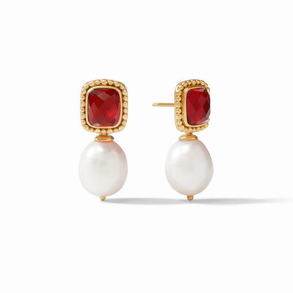Marbella Drop Earrings in Iridescent Ruby Red & Pearl