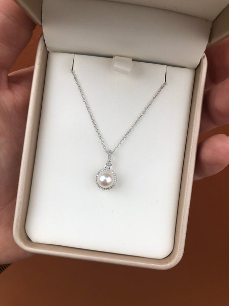 Pearl and Diamond Halo Pendant