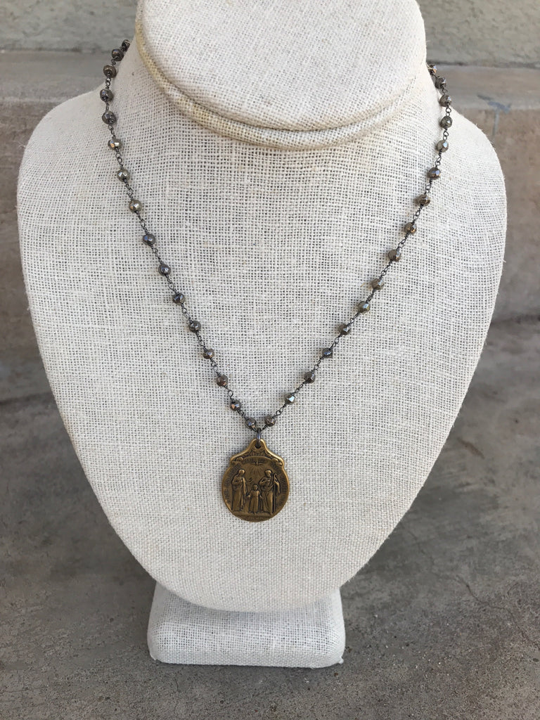 Pyrite Necklace with Hand Cast Saint Pendant