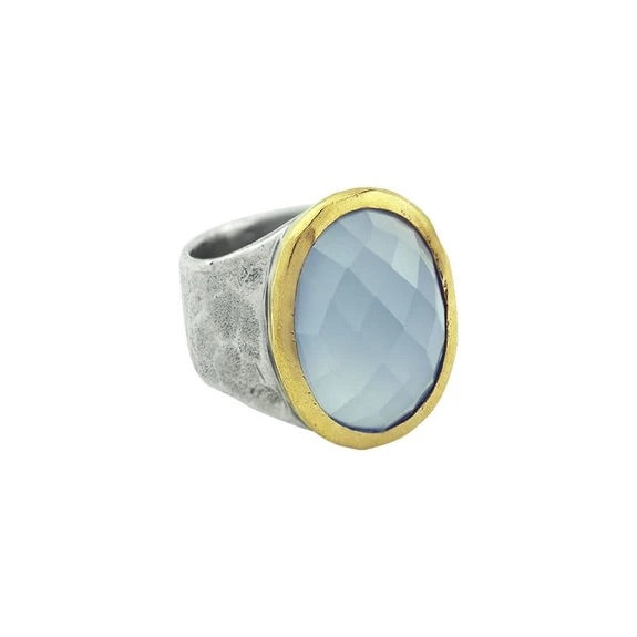 Stellar Blue Chalcedony Ring | Brass & Sterling Silver