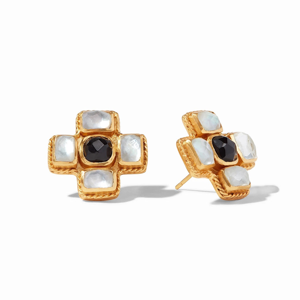 Savoy Stud Earrings in Iridescent Clear Crystal & Black Obsidian