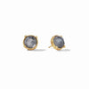 Honey Gold Stud Earrings in Iridescent Charcoal Blue