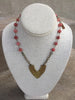 Strawberry Jade Necklace with Brass Pendant