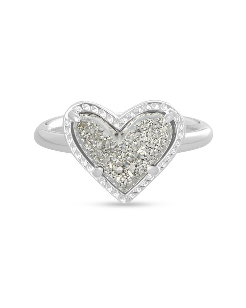 Ari Heart Silver Band Ring in Platinum Drusy