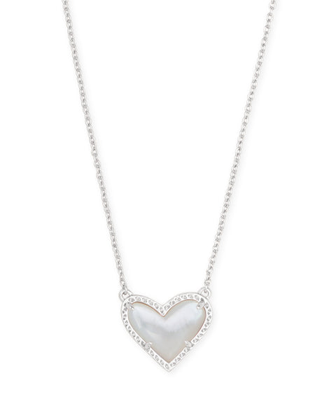 Ari Heart Silver Pendant Necklace in Ivory Mother of Pearl