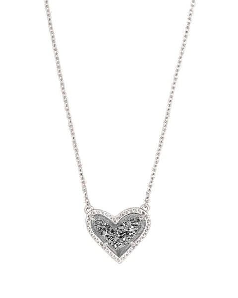 Ari Heart Silver Pendant Necklace in Platinum Drusy