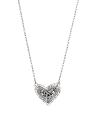 Ari Heart Silver Pendant Necklace in Platinum Drusy