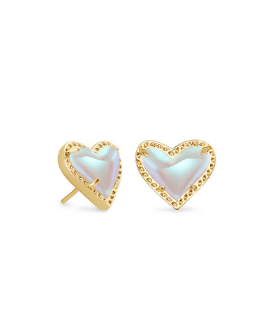 Ari Heart Gold Stud Earrings in Dichroic Glass