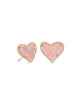 Ari Heart Rose Gold Stud Earrings in Pink Drusy