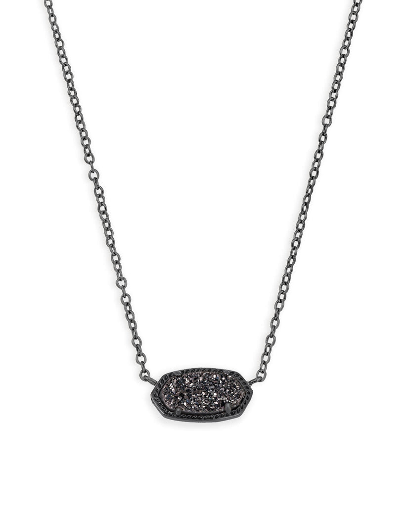 Elisa Gunmetal Pendant Necklace in Black Drusy