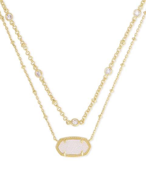 Elisa Gold Multi Strand Necklace in Iridescent Drusy