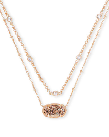 Elisa Rose Gold Multi Strand Necklace in Rose Gold Drusy