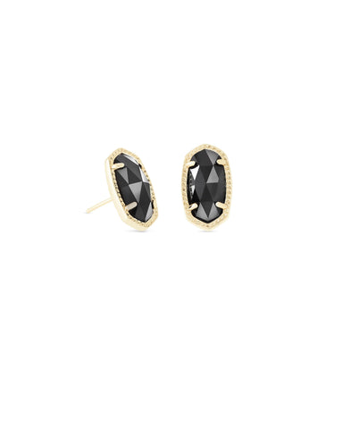 Ellie Gold Stud Earrings in Black Opaque Glass