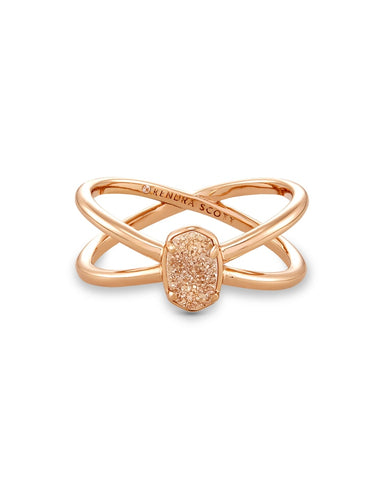 Emilie Rose Gold Double Band Ring in Sand Drusy
