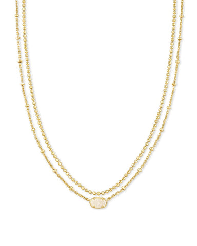 Emilie Gold Multi Strand Necklace in Iridescent Drusy