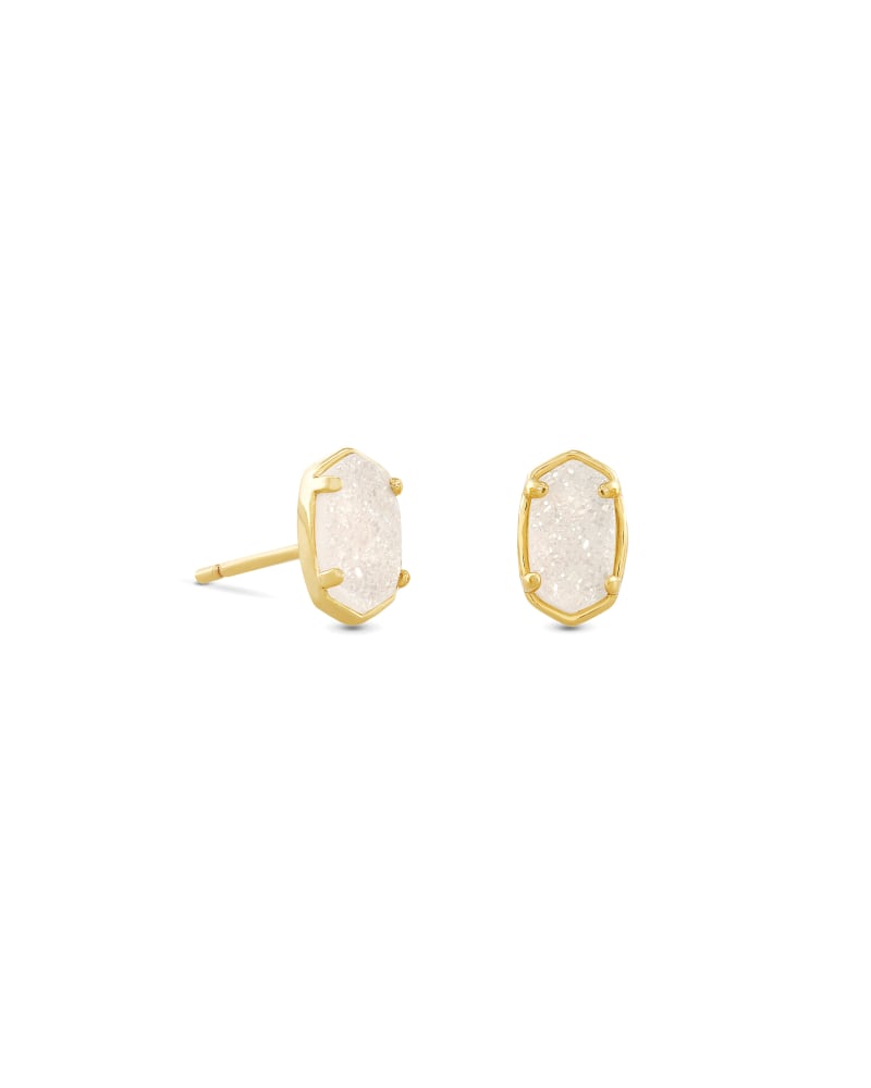 Emilie Gold Mini Stud Earrings in Iridescent Drusy