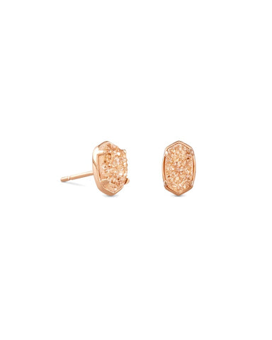 Emilie Rose Gold Mini Stud Earrings in Sand Drusy