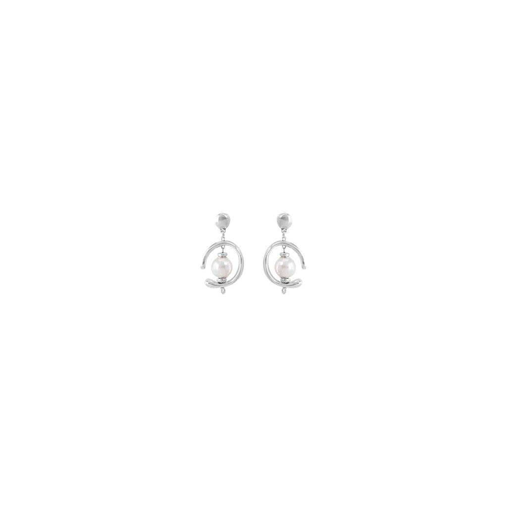 In Orbit Silver Pearl Drop Earrings