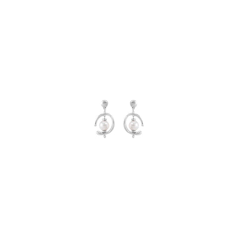 In Orbit Silver Pearl Drop Earrings