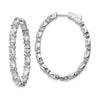 Sterling Silver Rhodium-Plated Fancy CZ In And Out Oval Hoop Earrings