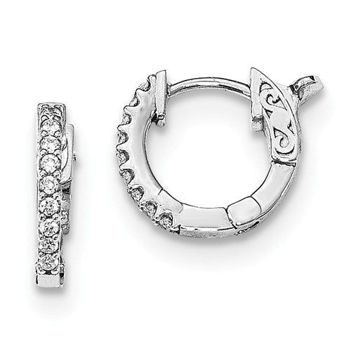 Sterling Silver Rhodium-Plated CZ Huggie Hoop Earrings