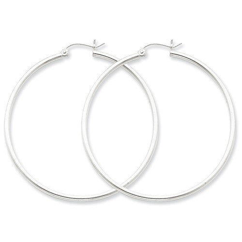 Sterling Silver Rhodium Plated Hoop Earrings 2mm