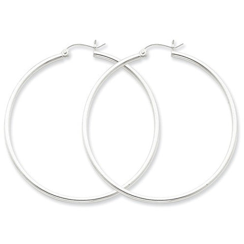 Sterling Silver Rhodium Plated Hoop Earrings 2mm