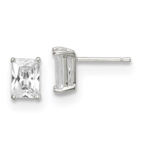 Emerald Cut CZ Stud Earrings