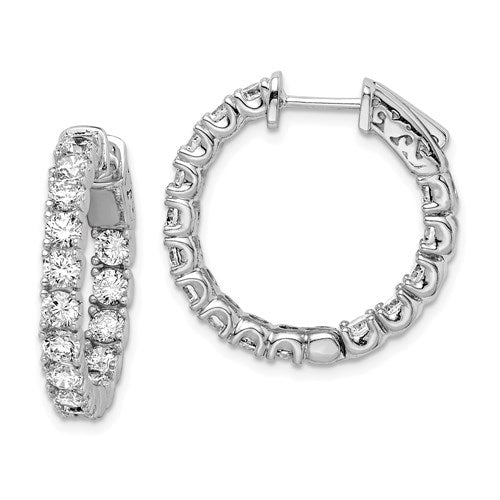 Sterling Silver Rhodium-Plated CZ In And Out Hinged Hoop Earrings