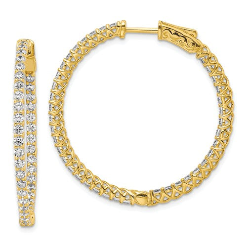 Sterling Silver Gold Plated Pave In & Out Hoop Earrings | 2mm x 35mm