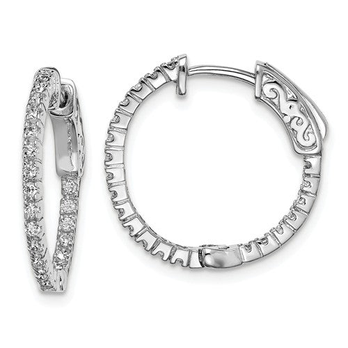 Sterling Silver CZ In & Out Hinged Hoop Earrings