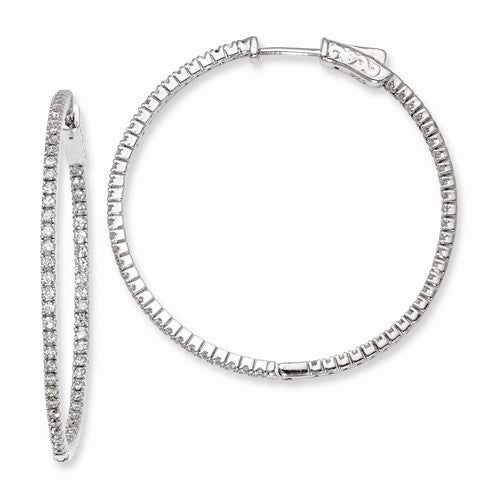 Sterling Silver Rhodium-Plated CZ In & Out Hinged Hoop Earrings