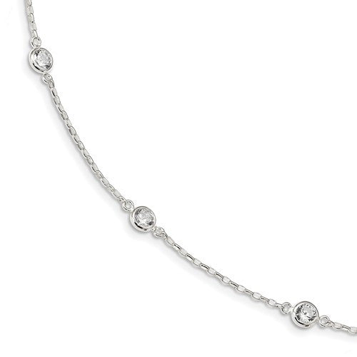 Sterling Silver CZ Bezel Station Necklace